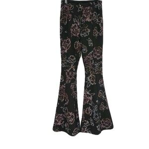 Free People Womens Womens 0 Gray Floral Flare Cut Pants Boho Festival 70’s Disco